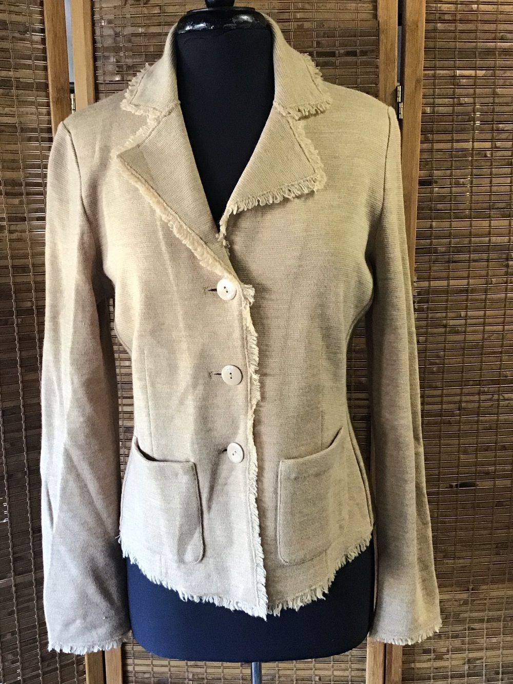 Talbots Frayed-Edge Beige Blazer Jacket